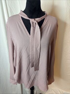 Adrianna Papell Light Pink Polka Dot Tie-Neck Blouse
